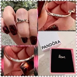 Pandora Silver 'Love' Script Ring with Heart Accent